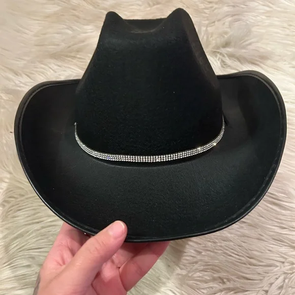 Black Cowboy Hat with Rhinestone Band - Picture 1 of 3